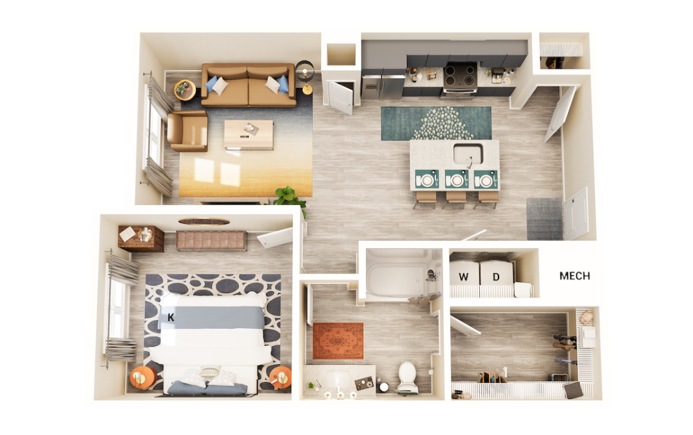 A1 - 1 bedroom floorplan layout with 1 bath and 810 square feet.